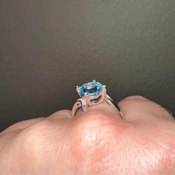 Gemstone Aquamarine and diamond ring in sterling silver - Picture 6 of 6